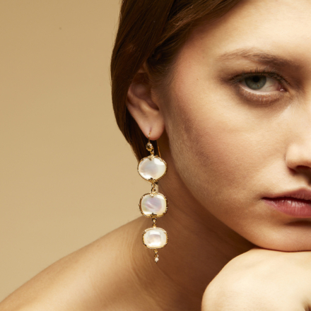 Silene earrings gold - Pink Quartz, yellow Calcite & Gavana Quartz