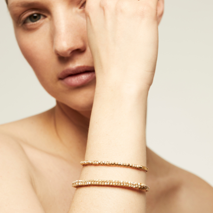 Lyre bangle bracelet small size gold - Pink Quartz