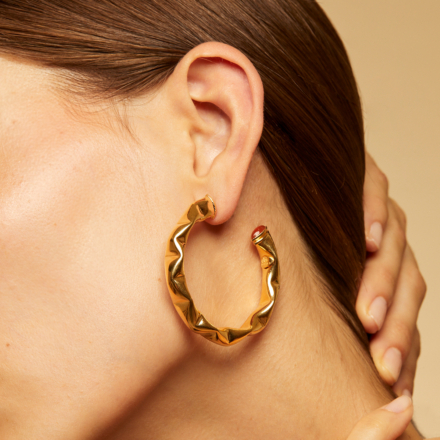 Moki cabochons hoop earrings gold