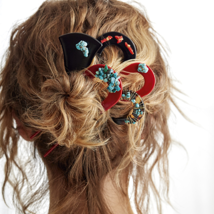 Celeste David Lucas hair jewelry large size acetate gold - Tortoise